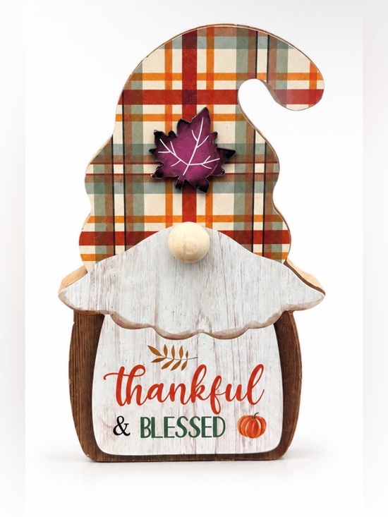 Other - Thankful & Blessed Fall Gnome Décor - Plaid Hat